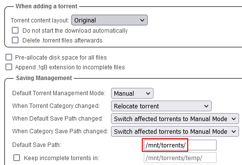 Screenshot of qBittorrent options