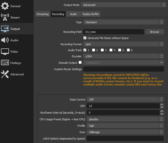 OBS Output Settings